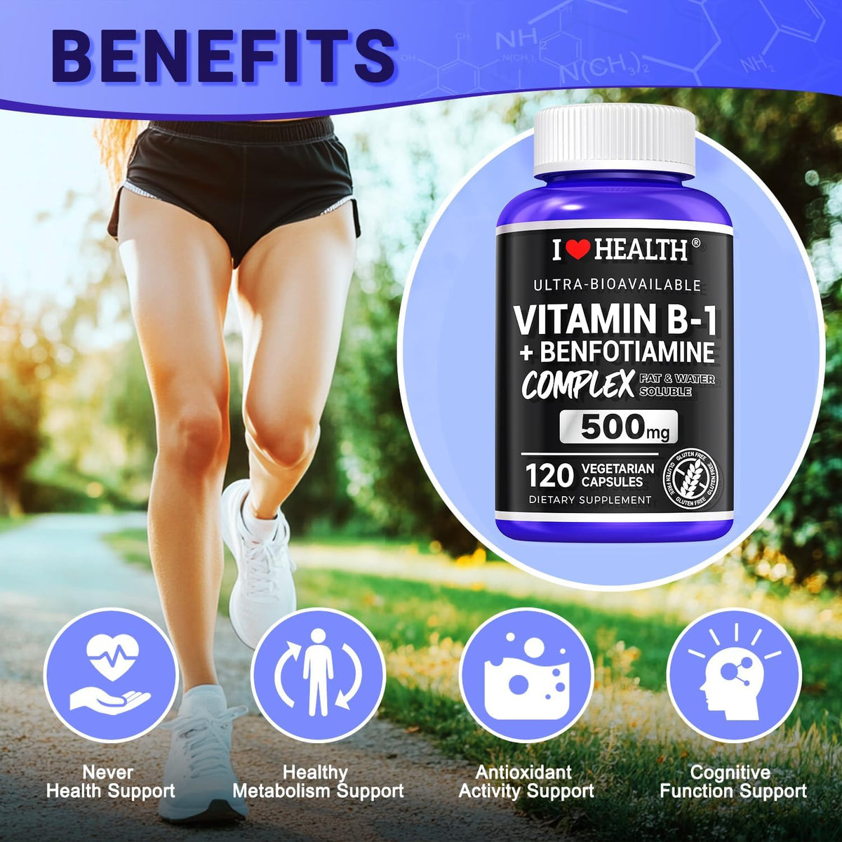 Vitamin B1 500mg with Benfotiamine 20mg, 120 Capsules