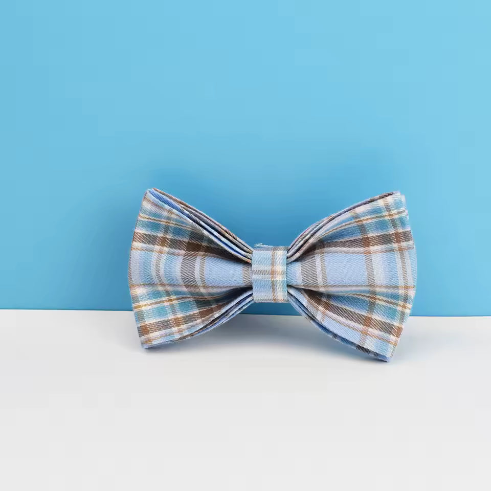 Personalized No-Pull Dog Harness Set – Blue Plaid | Custom Collar, Leash & Engraved Hardware