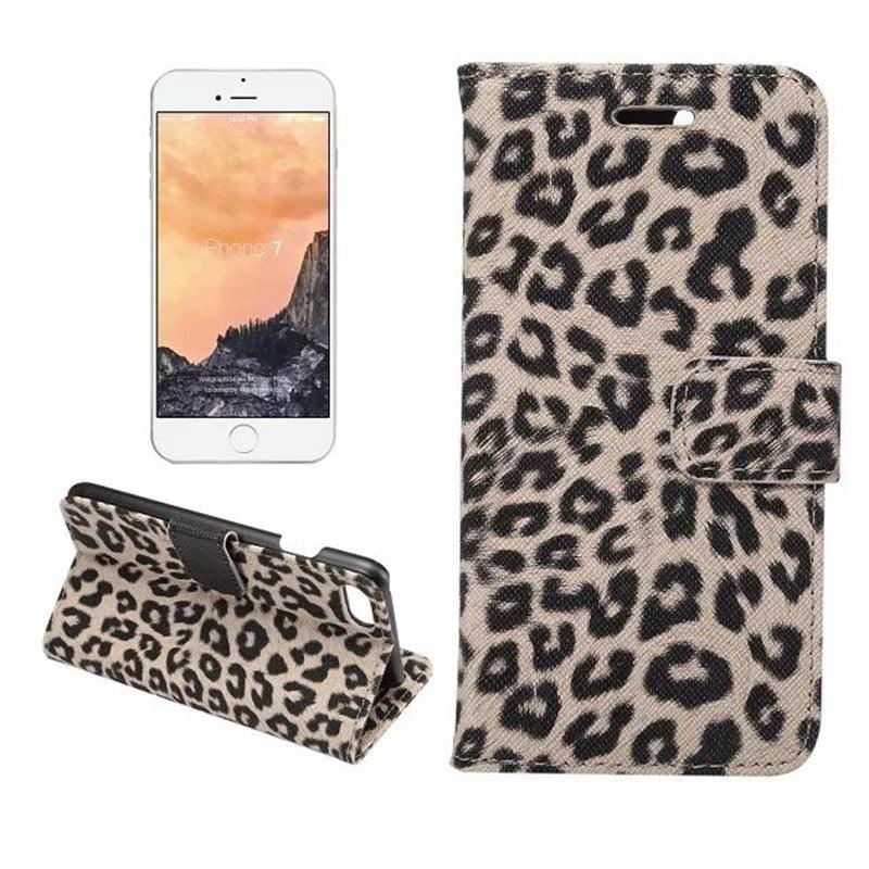 Leopard Print PU Leather Flip Cover Wallet Kickstand For iPhone