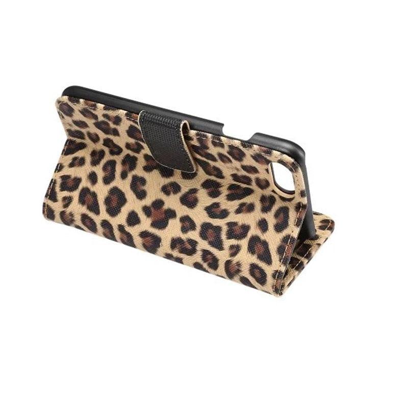 Leopard Print PU Leather Flip Cover Wallet Kickstand For iPhone