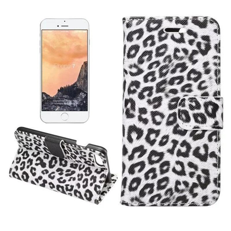 Leopard Print PU Leather Flip Cover Wallet Kickstand For iPhone